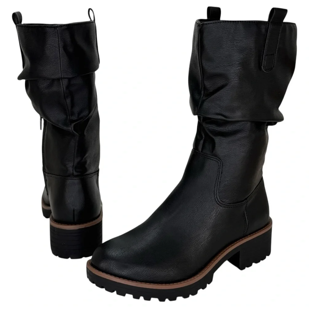 Sun + Stone Nelliee Black Faux Leather Mid-Calf Womens Boots Size 10M - Picture 7 of 11